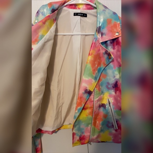 SHEIN Tie Dye rainbow PU/faux Leather Moto Jacket size XL - Picture 3 of 6